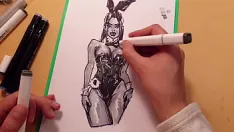 Play Drawn hot sexy girl in latex , quick sketch with markers